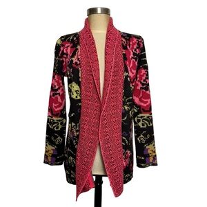 Rapsodia Floral Jacquard Open Front Cardigan Sweater Size M Boho Artsy Cozy